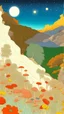 Placeholder: Many colors, peaceful, Egon Schiele, Max Ernst, night sky filled with galaxies and stars, rock formations, trees, flowers, one-line drawing, sharp focus, 8k, deep 3d field, intricate, ornate, one million strokes