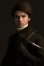 Placeholder: european brown hair young adult royal guard swordsman with rapier dieselpunk