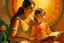 Placeholder: mexican woman and child mother looking at child painting neoclassism whole body zoom the sun smiling