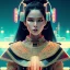 Placeholder: Rosalía, Cyborg anime samurai, cyberpunk, light black hair, geisha hairstyle, cobalt eyes, waist up portrait, 8k resolution, retroanime, intricate details, neon details, soft lighting, vibrant colors, masterpiece, intricate eyeliner, dark eyeshadow, eyes, intricate tattoos, gradient background