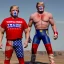 Placeholder: Realistic image of Donald trump wrestler, Mexican wrestling style, eyes mask, red and blue breeches, glow confederate flag dress, suspenders, retro style, 80s, vibrant color, highly detailed, sky background, concept art, unreal engine 5, god rays, ray tracing, RTX, lumen lighting, ultra detail, volumetric lighting, 3d, finely drawn, high definition, high resolution.