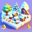 Placeholder: create a snowy fruits into cartoonist hut style model isometric view for mobile game bright colors high render style snow style