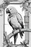 Placeholder: Black and white image of parrot without colour with no shadow