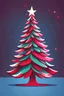 Placeholder: create a christmas card of a christmas tree, in a cartoon style, color scheme is blue, red and pink, in vibrant colors