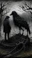 Placeholder: black vein, human veins, mixing together a lot of them, like a forest, big and small veins a lot of them, a crow standing on black horse
