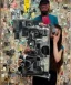 Placeholder: happy beautiful girl holding big proffesional camera in studio. street art, oil on canvas, spray paint, collage, letters, newspapeers, Dave McKean, Vladimir Fedotko, Saturno Butto, Vaughn Bodé, Frank Wu, James C. Christensen, collage, dirty, paint dripping, radiant