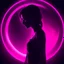 Placeholder: (silhouette:1), ((young woman stoya)), dark background, blacklight, mid shot, full body, somber expression, looking down, dark energy, vibrant magenta, portal to another world, flat color, flat shading, ultra realistic, highres, superb, 8k wallpaper, extremely detailed, intricate, limited palette, pink,