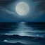 Placeholder: Minimal abstract oil painting of of moody sea. With a full moon. In the style of Gustav Klint.