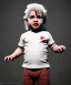 Placeholder: Pedro almodovar toddler, full body, white hair, diagonal shirt, dramatic lighting, hyper realistic