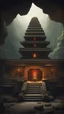 Placeholder: temple with a great status all around in un underground dark cave