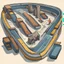 Placeholder: conveyor belt cartoon top down