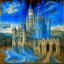 Placeholder: A cyan monastery in a tornado designed in medieval tapestry painted by the Limbourg brothers