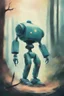 Placeholder: old illustration of a robot in the forest, style of Tyrus Wong, pastel colors