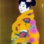 Placeholder: Retrato de cuerpo entero una Geisha voluptuosa con kimono con el estilo de Gustav Klimt