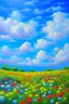 Placeholder: impressionism nature peace communication compassion tranquility blue sky meadow fluffy clouds flowers monet