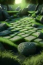 Placeholder: brilliant raytraced stone labyrinth with green grass, 4k, nvidia graphics, volumetric light, depth of field, autumn