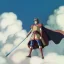 Placeholder: fire emblem, anime, screenshot, ova, 90s anime, boy, armored, caviler, horse, fantasy setting, fullbody, fighting dragon