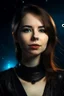 Placeholder: Portrait of pretty lady wearing a leather collar on space background