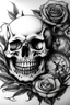 Placeholder: Narysuj mi czaszkę wyłaniającą sie z rozy owinieta szarfa z napisem memento mori i zegar z okiem