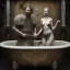 Placeholder: A viking and his wive having a bath, scary, steam punk, realistic, made in octane, cinematic, ultra-realistic, extremely detailed octane rendering, 8K, VRAY Super Real ar 2:3, dof photorealistic futuristic 50mm lens hard lighting dark gray tintype photograph, realistic lighting, sepia color