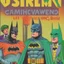 Placeholder: A 1980 comic cover of a dark universe masonic sad drunk batman cosplay convention, green batman, orange batman, cyan batman, white batman.