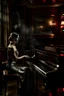 Placeholder: A woman playing a piano in a smoky bar from the 1930s. A nostalgic, moody atmosphere. The pianist is elegantly dressed. The lighting is dim and sultry, casting soft shadows across the room, highlighting the swirls of smoke and the reflective surface of the piano. The bar is adorned with Art Deco elements. The image is rich in texture and depth. The scene is captured as if through a Leica M3 camera for its timeless quality, with attention to the grain and tone of a high-speed film.