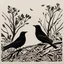 Placeholder: Two blackbirds in Scotland painted by fine linocut