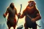 Placeholder: caveman holding a club, cave, cave bear, campfire, stone age, fine art, masterpiece, mellow, dawn, trending on artstation, fine detail,