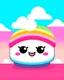 Placeholder: kawaii cupcake with smiling face minimalist vector, beautiful kawaii background with rainbow,candyland landscape simple