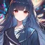 Placeholder: Clear focus, High resolution, long black fluffy hair, red eyes, chopped bangs, wearing a sailor uniform, wearing a sailor skirt, colorful, hollywood, female, no outlines, extreme close up, rough line sketch