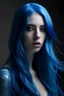 Placeholder: Hyper realistic model with long blue hair and blue eyes
