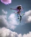 Placeholder: Ultra realistic clouds sky scene, wide angle, medium shot view, sweet childs, color smoke fog, free jumping flying, trinkets, monster hair, hair monster, jelly beans, balls, smile, happy, circus style, inflatable color clothing, extreme, wind, clouds sea, 20,000 feet altitude, stratosphere, soft color, highly detailed, unreal engine 5, ray tracing, RTX, lumen lighting, ultra detail, volumetric lighting, 3d, finely drawn, high definition, high resolution.