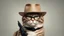 Placeholder: very clever cat with glasses and panama hat and gun