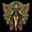 Placeholder: Full Body, Art Nouveau Woman With A Bob With A Fringe Hairstyle, Cleopatra Clothing, Steampunk Metal moth with red wings, Black Background