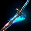 Placeholder: A legendary and wonderful long sword with two edges in hand,A superhero man with infinite power and technology from the galactic race