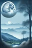 Placeholder: soft blue grey background, with a full moon highlighting the soft tones of the valley and trees below