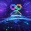 Placeholder: Colourful 3D glowing infinity symbol ∞, hovering above a colourful glowing cloud, network and lights coming from the cloud onto a futuristic map of the globe, inspiring, neon, glowing, friendly, beautiful, octane render, 8k post-production, artstation: award-winning: atmospheric: commanding: fantastical: clarity: 16k: ultra quality: striking: brilliance: liquid medium: stunning colors: amazing depth; lens: f/8, 28mm