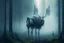 Placeholder: moose with exoskeleton in lush misty forest