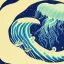 Placeholder: An astronaut floating in space surrounded by a halo of glowing jellyfish, done in the style of Hokusai's The Great Wave off Kanagawa