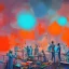 Placeholder: group of scientists is in the laboratory. invent new colors. smoke rises from multi-colored glassware. they are wearing overalls. color swatches in the background. hyperdetailed, orange and teal, warm colors, detailed painting, digital illustration, oil on canvas, light dust, futuristic.