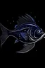 Placeholder: A sleek, silver fish with a single, neon fin, cruising through a starry night sky. Style: Art Deco, Mood: Mysterious and Glamorous, Lighting: Deep blue with neon highlights, T-shirt design graphic, vector, contour, white background.