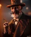 Placeholder: Surreal, steampunk, cabaret scene. Russian old man. Sweat, rain, smoking, happy, hot, people background, highly detailed, concept art, unreal engine 5, god rays, ray tracing, RTX, lumen lighting, ultra detail, volumetric lighting, 3d, finely drawn, high definition, high resolution.