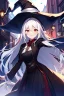 Placeholder: girl, masterpiece, best quality, cinematic lighting, detailed outfit, vibrant colors, perfect eyes, long hair, white hair, red eyes, witch outfit, smile, angry, landscape, town,