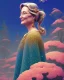 Placeholder: beautiful illustration of merryl streep in the mountains, in the style victo ngai and sam guay and abigail larson and moebius, rim light, vibrant moody colors, plain background, soft lighting, unreal engine