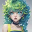 Placeholder: Cute anime cyclops, blue skin, lime green hair, curly yellow eye, glossy lips