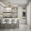 Placeholder: hotel kitchen, modern classic style, white colors, 3d