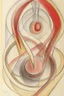 Placeholder: Pencil drawing and watercolour by Barbara Hepworth red grey and gold