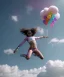 Placeholder: Ultra realistic speed clouds sky scene, wide angle view, sweet childs falling down, inflatable color clothing, free jumping flying, many trinkets, hair monster, many jelly beans, balls, color smoke, smile, happy, circus style, extreme, wind, clouds sea, 20,000 feet altitude, stratosphere, soft color, highly detailed, unreal engine 5, ray tracing, RTX, lumen lighting, ultra detail, volumetric lighting, 3d, finely drawn, high definition, high resolution.