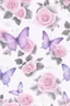 Placeholder: Light pink and light purple butterflies in the snowy winter with roses