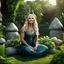 Placeholder: [high res photo centered on gigantic growing plants by Neil Gaiman: Ostara is ready to come, her mouth half open] Kristin Chenoweth as ostara in American gods (2017) the goddess of Easter peacefully sits on a stone in her garden, The plants are too close to her, they wrap themselves around her legs, pushing them apart. Ostara enjoys it, she lets herself be embraced, her head thrown back, her hands on her stomach, surrounded by gold flowers coming from Nicolas de Staël's dreams